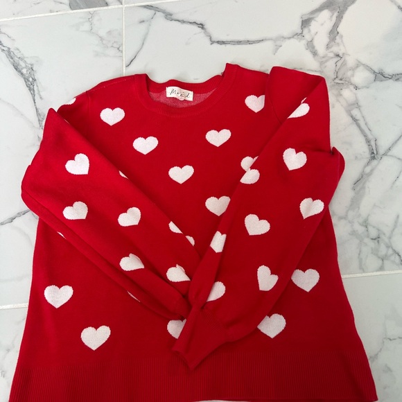 Red and White Heart Pattern Sweater - Picture 3 of 5